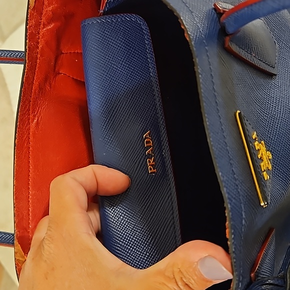 Prada Medium Saffiano Leather Double Bag Blue/Red - Picture 7 of 11